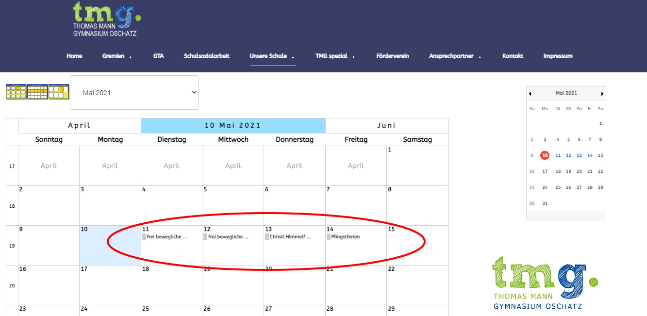 Screenshot Terminkalender Mai 2021